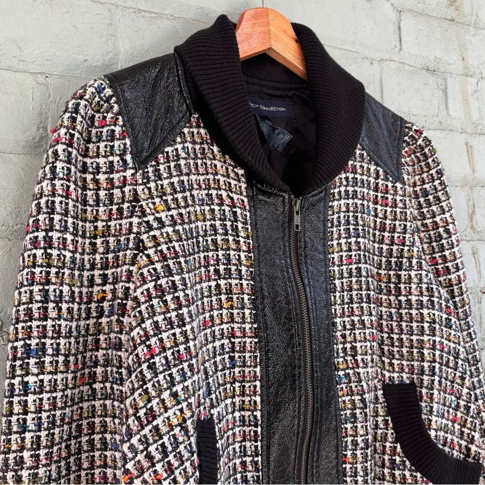 Tweed and Faux Leather Bomber Jacket - French Connection - Picture 8 of 11